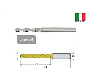 TMD-1.351 Micropunta a elica in metallo duro non rivestita da Ø0.15 a Ø2.0 con gambo cilindrico rinforzato