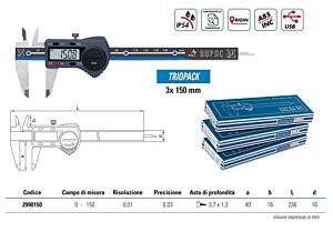 TRIOPACK54 RUPAC Kit 3 calibri digitali "Alta qualità" IP54 serie Digitronic Plus, campo di misura 0-150mm