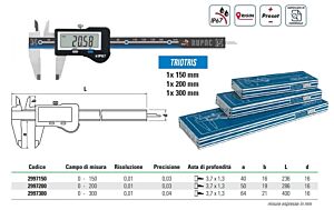 TRIOTRIS67 RUPAC Kit of 3 "High Quality" IP67 digital gauges Digitronic Plus series, measuring range 0-150/200/300mm