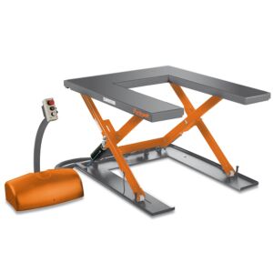 UNICRAFT 6153101 Piattaforma elettrica di alzata con tavola a U per facilitare l'accesso ai transpallet, Modello SHT 1001 U, Portata 1t, Altezza Max 760mm