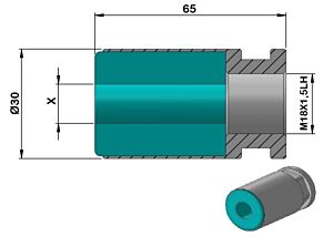 PCCHP30 Plastik Spannhülse für Lademagazine Cucchi Pietro, Gewinde links für PB30 - M18x1.5 LH