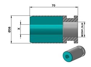 PCCHP38 Plastic bar feed collet for Cucchi Pietro Loader, left thread for PB38 - M25x1.5 LH