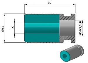 PCCHP56 Plastic bar feed collet for Cucchi Pietro Loader, left thread for PB56 - M30x1.5 LH