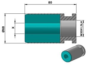 PCCHP68 Plastic bar feed collet for Cucchi Pietro Loader, left thread for PB68 - M30x1.5 LH