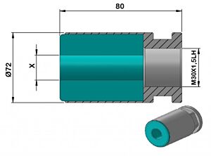 PCCHP72 Plastic bar feed collet for Cucchi Pietro Loader, left thread for PB72 - M30x1.5 LH