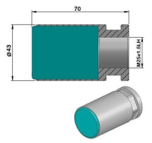 PCCHP43 Plastic bar feed collet for Cucchi Pietro Loader, left thread "FULL" for PB43 - M25x1.5 LH