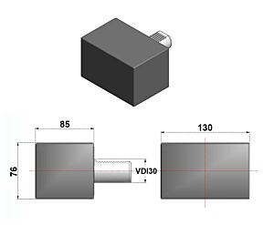 VDI30.A1 Mandrino portautensile lavorabile rettangolare, forma A, gambo VDI30