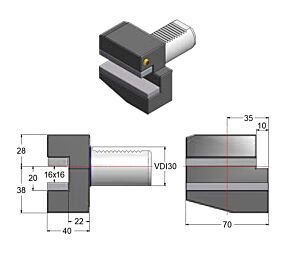 GAETANO CAPORALI VDI30.B1 Portautensile 16x16 destro corto, forma B1 DIN ISO 10889-3, gambo VDI30