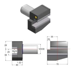GAETANO CAPORALI VDI30.B2 Portautensile 16x16mm Sinistro Corto con sede trasversale, forma B2 DIN ISO 10889-3, gambo VDI30