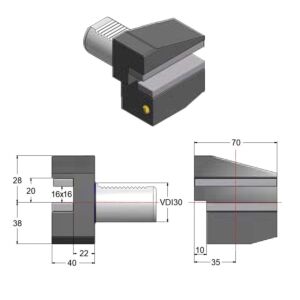 GAETANO CAPORALI VDI30.B4 Portautensile 16x16mm corto Rovesciato Sinistro con sede trasversale, forma B4 DIN ISO 10889-3, gambo VDI 30