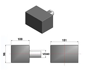 VDI40.A1 Mandrino portautensile lavorabile rettangolare, forma A, gambo VDI40