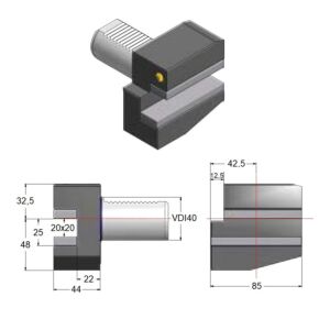 GAETANO CAPORALI VDI40.B2 Portautensile 20x20mm Sinistro Corto con sede trasversale, forma B2 DIN ISO 10889-3, gambo VDI40