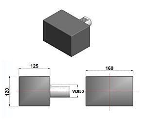 VDI50.A1 Mandrino portautensile lavorabile rettangolare, forma A, gambo VDI50