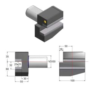 GAETANO CAPORALI VDI50.B2 Portautensile 25x25mm Sinistro Corto con sede trasversale, forma B2 DIN ISO 10889-3, gambo VDI50