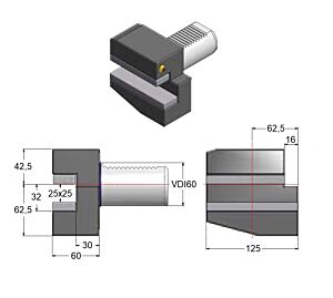GAETANO CAPORALI VDI60.B1 Portautensile 25x25mm destro corto con sede trasversale, forma B1 DIN ISO 10889-3, gambo VDI60