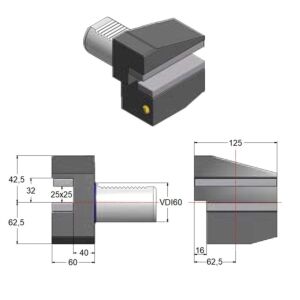 GAETANO CAPORALI VDI60.B4 Portautensile 25x25mm corto Rovesciato Sinistro con sede trasversale, forma B4 DIN ISO 10889-3, gambo VDI 60