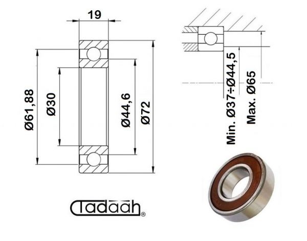 6306 Ball bearing radial deep groove single row SKF seal 2RS