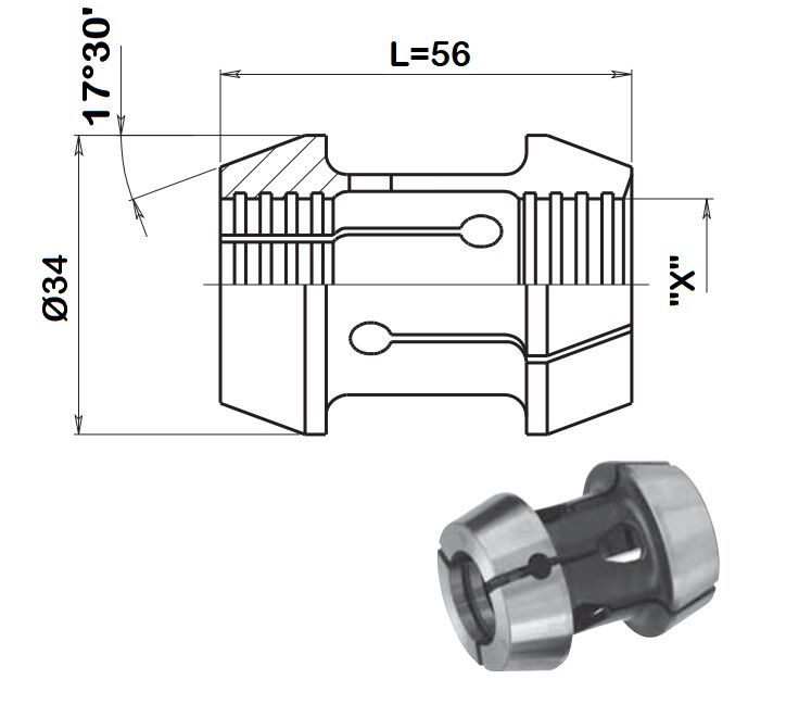 016024 Pinza a doppio cono TONDA per torni monomandrino Ø34 - L=56