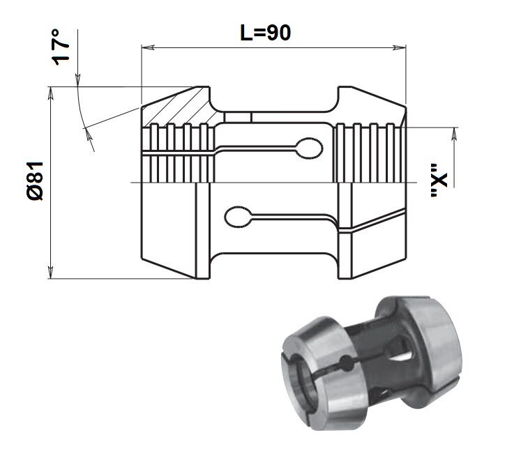 016062 Pinza a doppio cono TONDA per torni monomandrino Ø81 - L=90