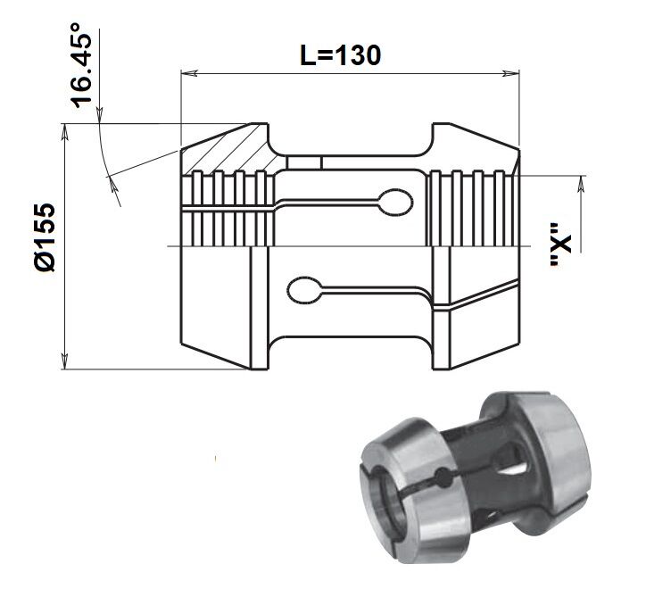 016100 Pinza a doppio cono TONDA per torni monomandrino Ø155 - L=130