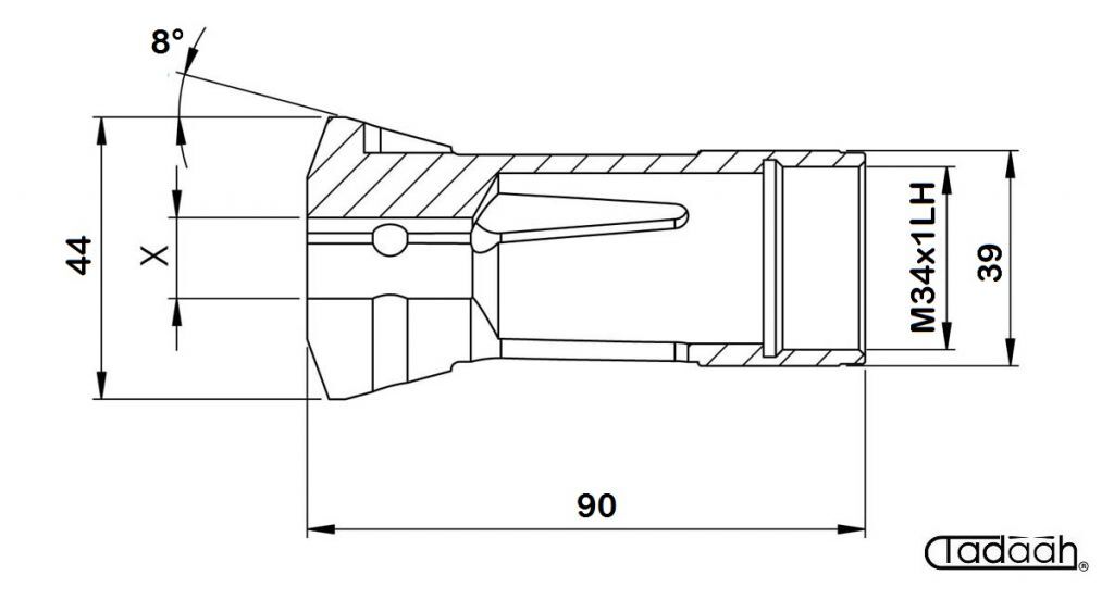 C0003900 Pinza mandrino da ripresa TONDA per Gildemeister AS32 - GM32/35 mandrino SACO, Schütte AD40 - SF42 - SF/AF32 - SD32, attacco filettato.