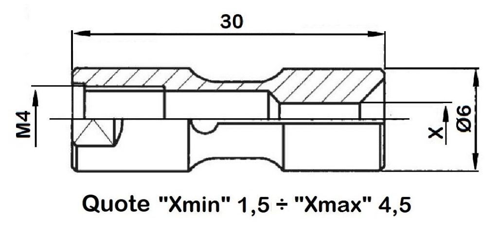 034.006 Pinza spingibarra per Caricatore LNS - TRYTON - filetto M4 - Diametro esterno 6mm disegno quote