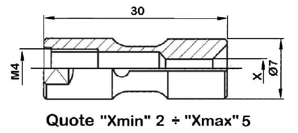 034.007 Pinza spingibarra per Caricatore LNS - TRYTON - filetto M4 - Diametro esterno 7mm disegno con quote