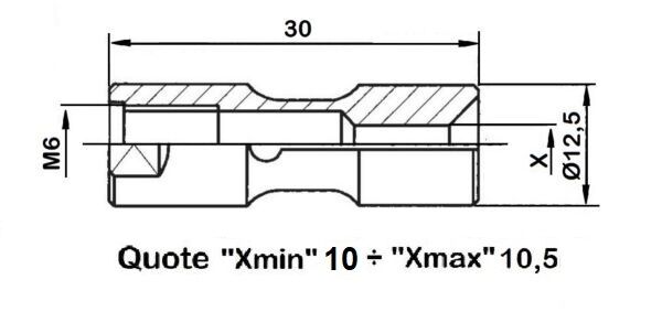 034.013 Pinza spingibarra per Caricatore LNS - TRYTON - filetto M6 - Diametro esterno 12.5mm disegno quote