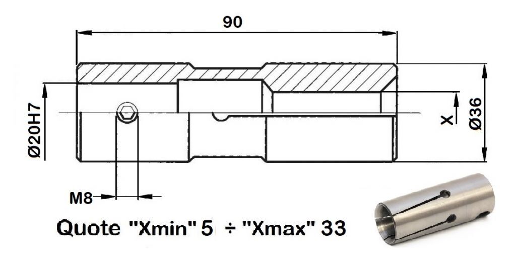034236 Spannhülse für Lademagazine FMB - TRAUB - HAGENUK - IEMCA - ROBOBAR - LNS - SAMECA - MINISPRINT - MINITURBO-X5 ÷ X33