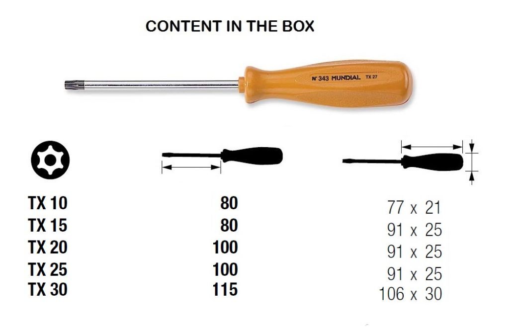 0343.690 SERIE 5 CHIAVI TORX CON FORO CON IMPUGNATURA ACETATO - Scatola cartone