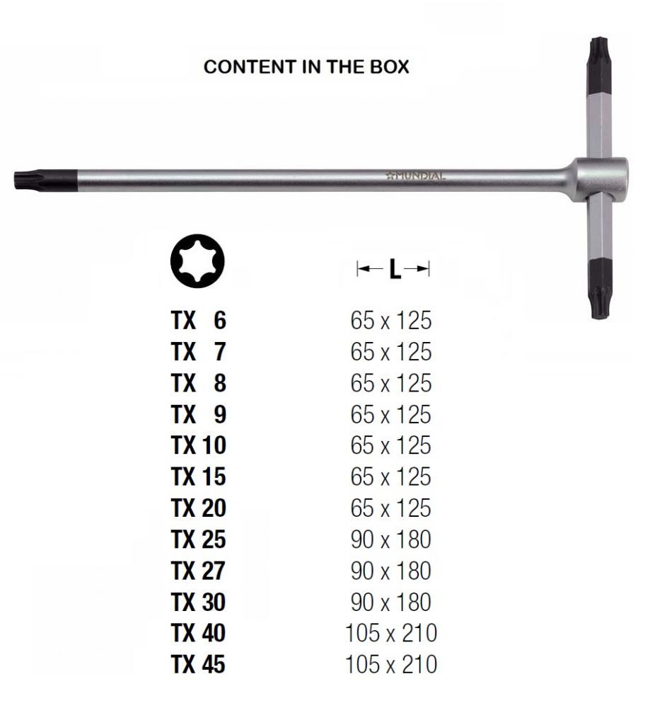 0344.480 SERIE 6 CHIAVI TRE TESTE TORX ASTA SCORREVOLE - Scatola cartone