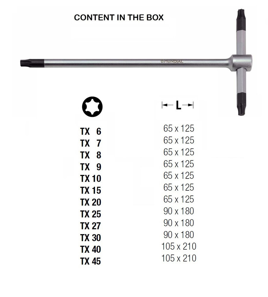 0344.490 SERIE 12 CHIAVI TRE TESTE TORX ASTA SCORREVOLE 