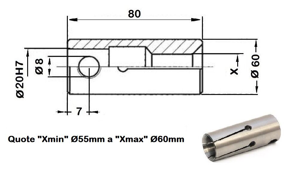 034650 Bar feed collets for bar loaders suitable for Top Automazioni-Ø20H7-X55 ÷ X60