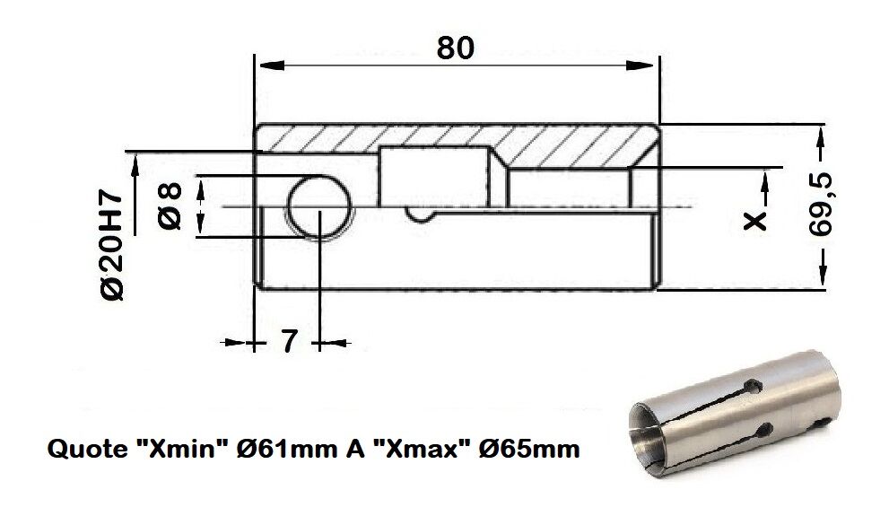 034700 Bar feed collets for bar loaders suitable for Top Automazioni-Ø20H7-X61 ÷ X65
