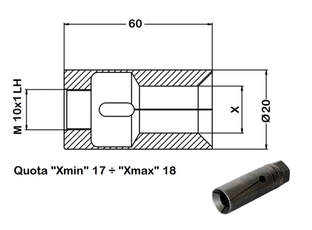 TD-035.200 Pinza spingibarra per Caricatore Cucchi Pietro PB20 - M10x1 SX - ØEst. 20mm