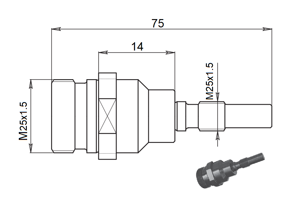036.000D25 Niplex di riduzione per pinze caricatore Iemca e Cucchi, filetto destro M25x1.5/M25x1.5