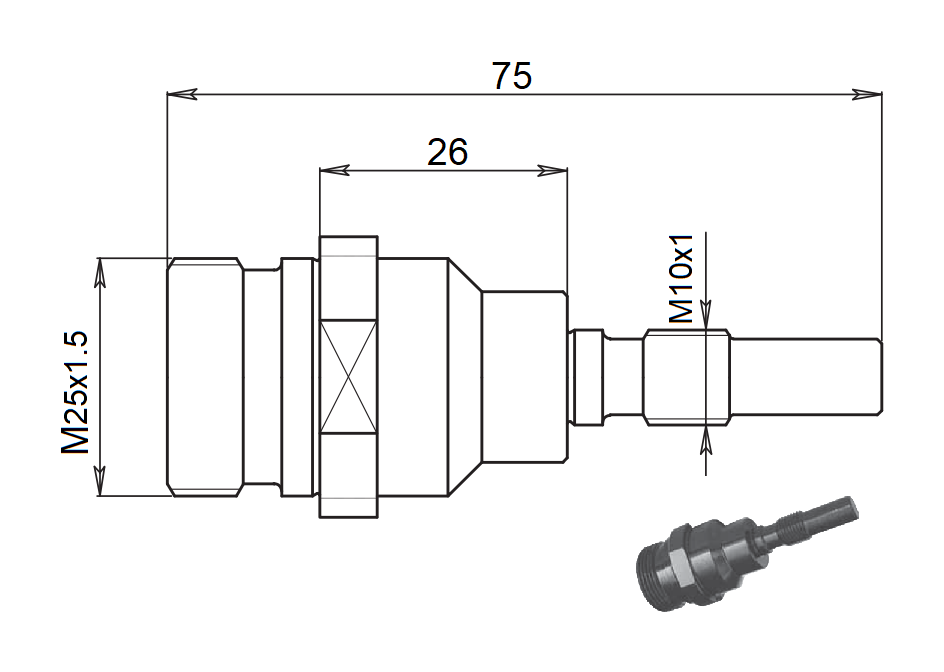 036.000S10 Niplex reduction for barloader collets, thread left M25x1.5, thread right M10x1