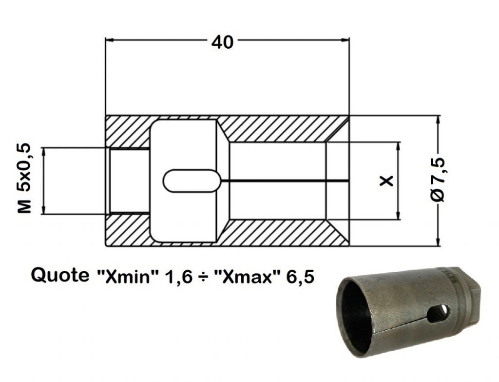 TD-036070 Spannhülse für Lademagazine für Cucchi und Iemca- Gewinde M5X0.5 Ø1.6 bis Ø6.5
