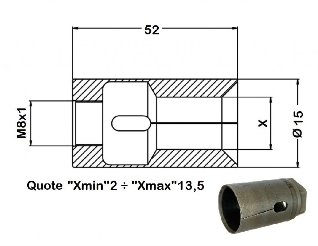 TD-036150 Spannhülse für Lademagazine für Cucchi und Iemca - Gewinde M8X1 Ø2 bis Ø13.5
