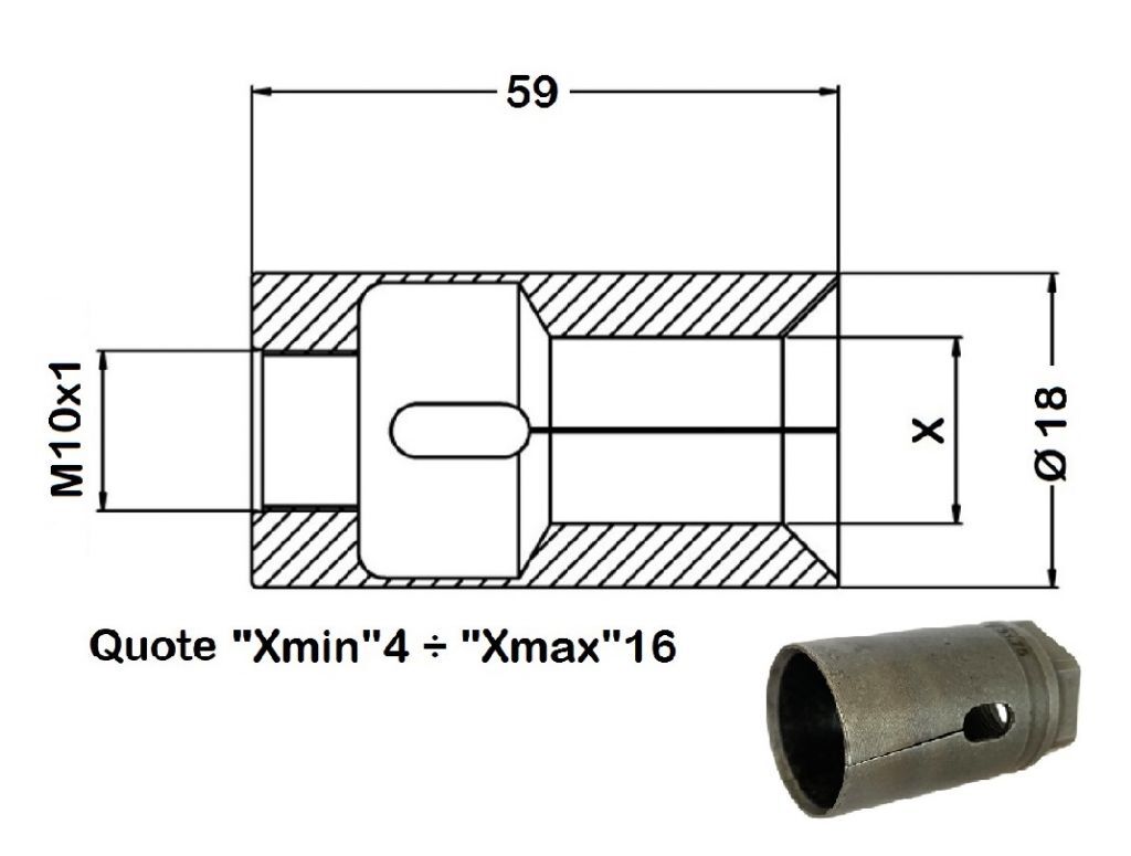 TD-036180 Barloader collet suitable for Cucchi and Iemca – Thread M10X1 from Ø4 to Ø16