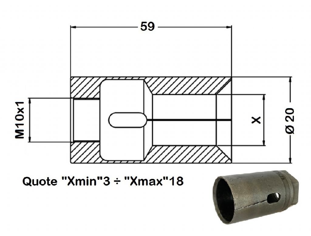TD-036200 Barloader collet suitable for Cucchi and Iemca – Thread M10X1 from Ø3 to Ø18