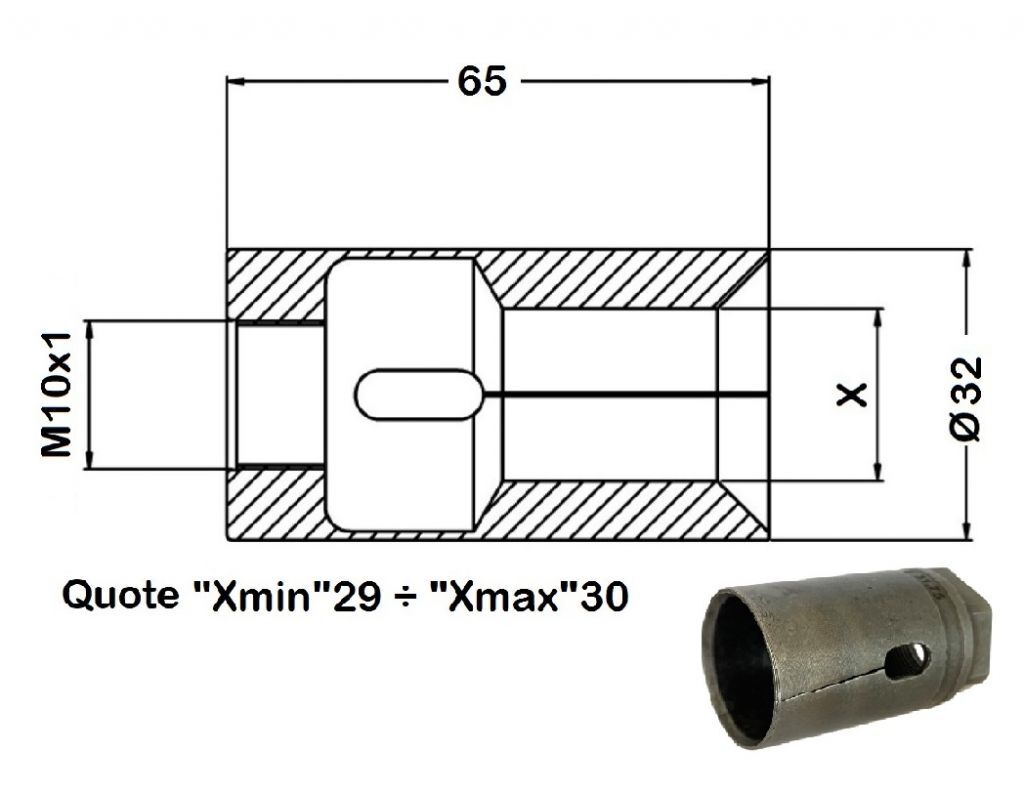 TD-036320 Spannhülse für Lademagazine für Cucchi und Iemca - Gewinde M10X1 Ø29 bis Ø30