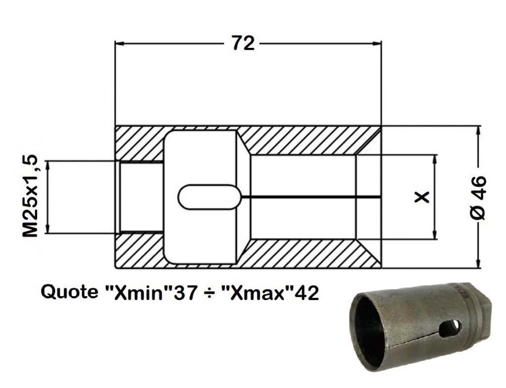 TD-036460 Spannhülse für Lademagazine für Cucchi und Iemca - Gewinde M25x1.5 Ø37 bis Ø42