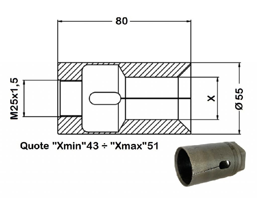 TD-036550 Pinza caricatore per Cucchi e Iemca - filetto M25x1.5 da Ø43 a Ø51
