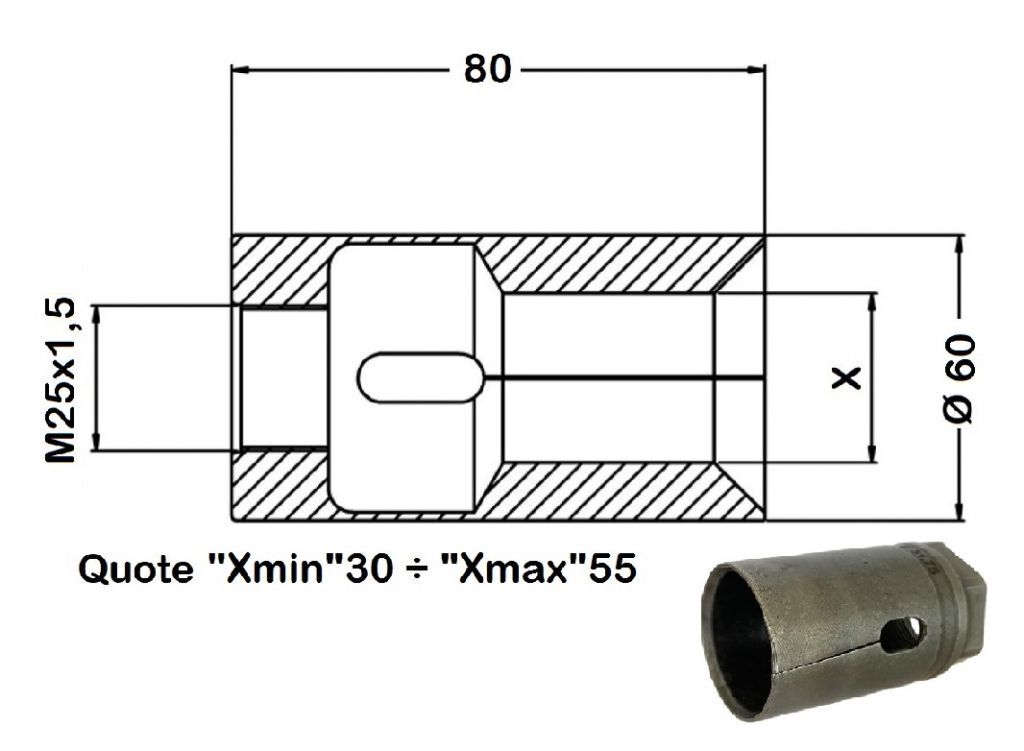 TD-036600 Spannhülse für Lademagazine für Cucchi und Iemca - Gewinde M25x1.5 Ø30 bis Ø55