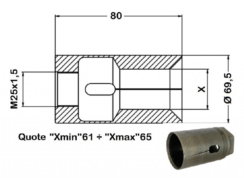 TD-036700 Barloader collet suitable for Cucchi and Iemca – Thread M25x1.5 from Ø61 to Ø65
