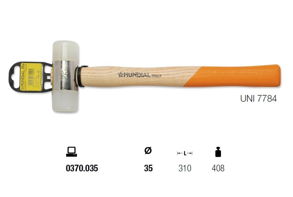 0370.035 MAZZUOLA TESTE IN POLIURETANO Ø35, lunghezza 310mm UNI 7784 - Manico legno 