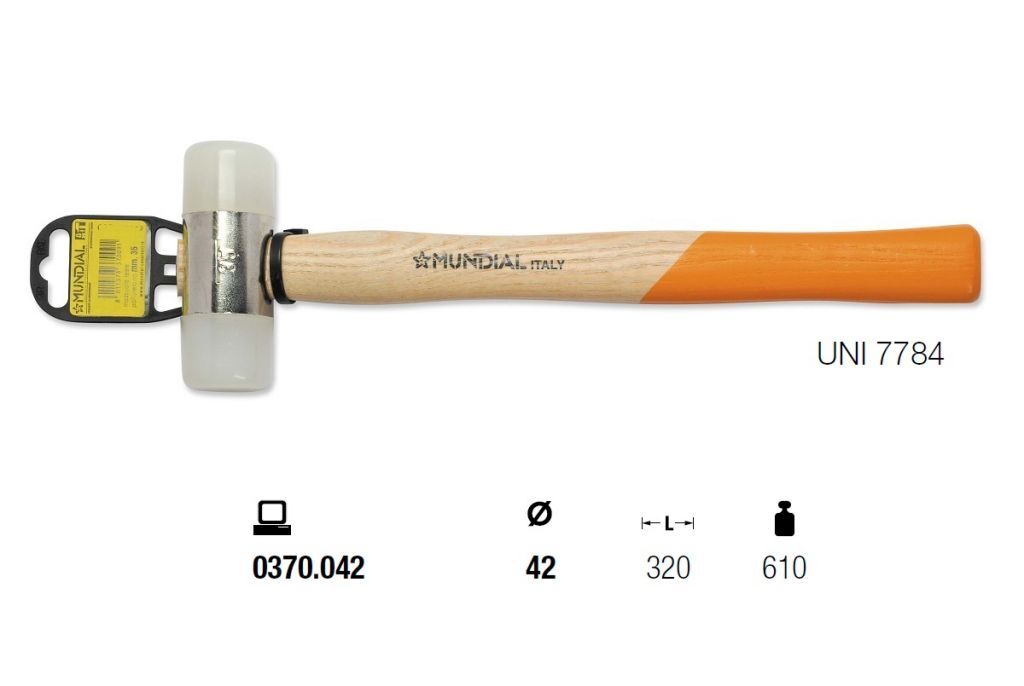 0370.042 MAZZUOLA TESTE IN POLIURETANO Ø42, lunghezza 320mm UNI 7784 - Manico legno 