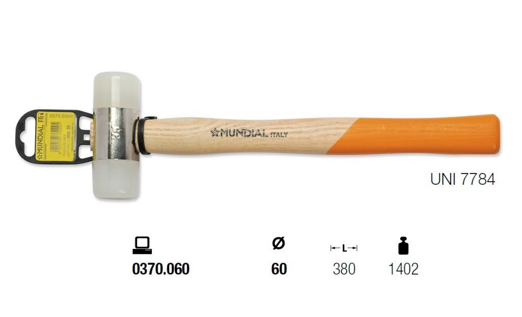 0370.060 MAZZUOLA TESTE IN POLIURETANO Ø60, lunghezza 380mm UNI 7784 - Manico legno