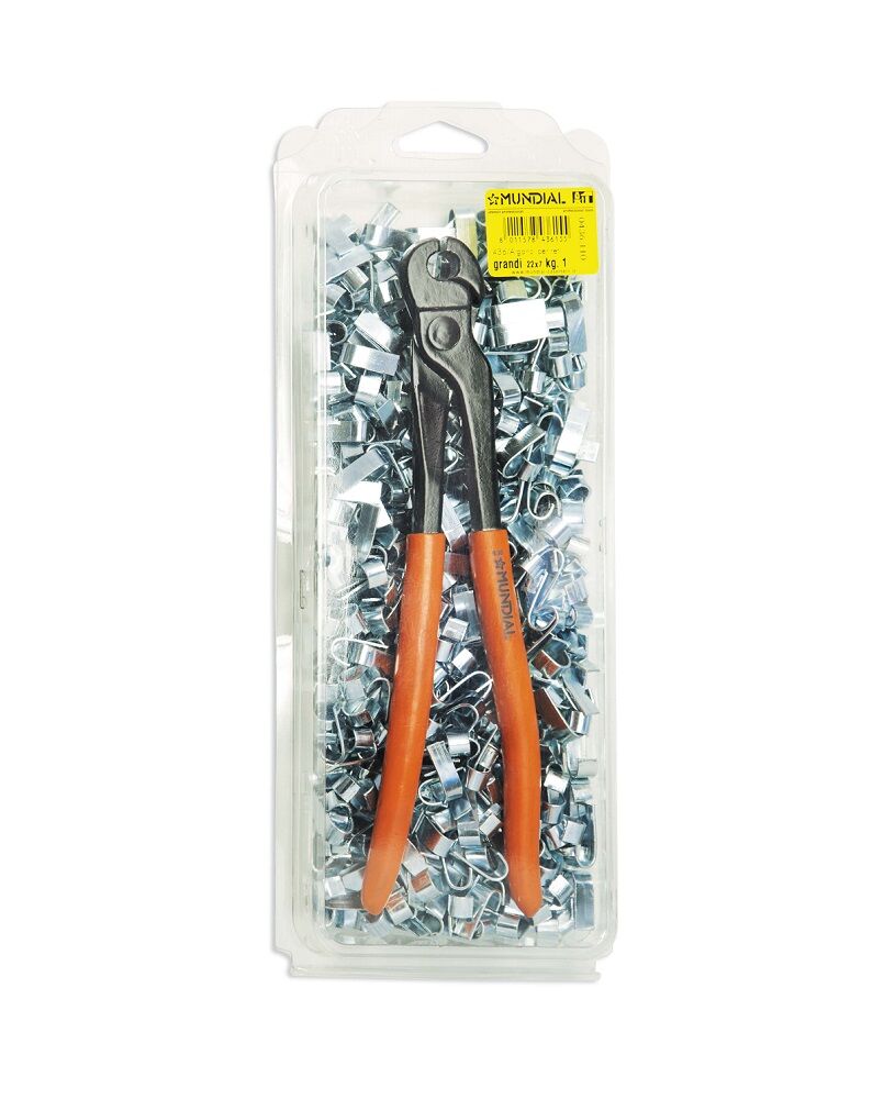 0436.015 PINZA CHIUSURA GANCI PER RETI TIPO GRANDE Ø9,3 + 1 KG. DI GANCI 7x22mm